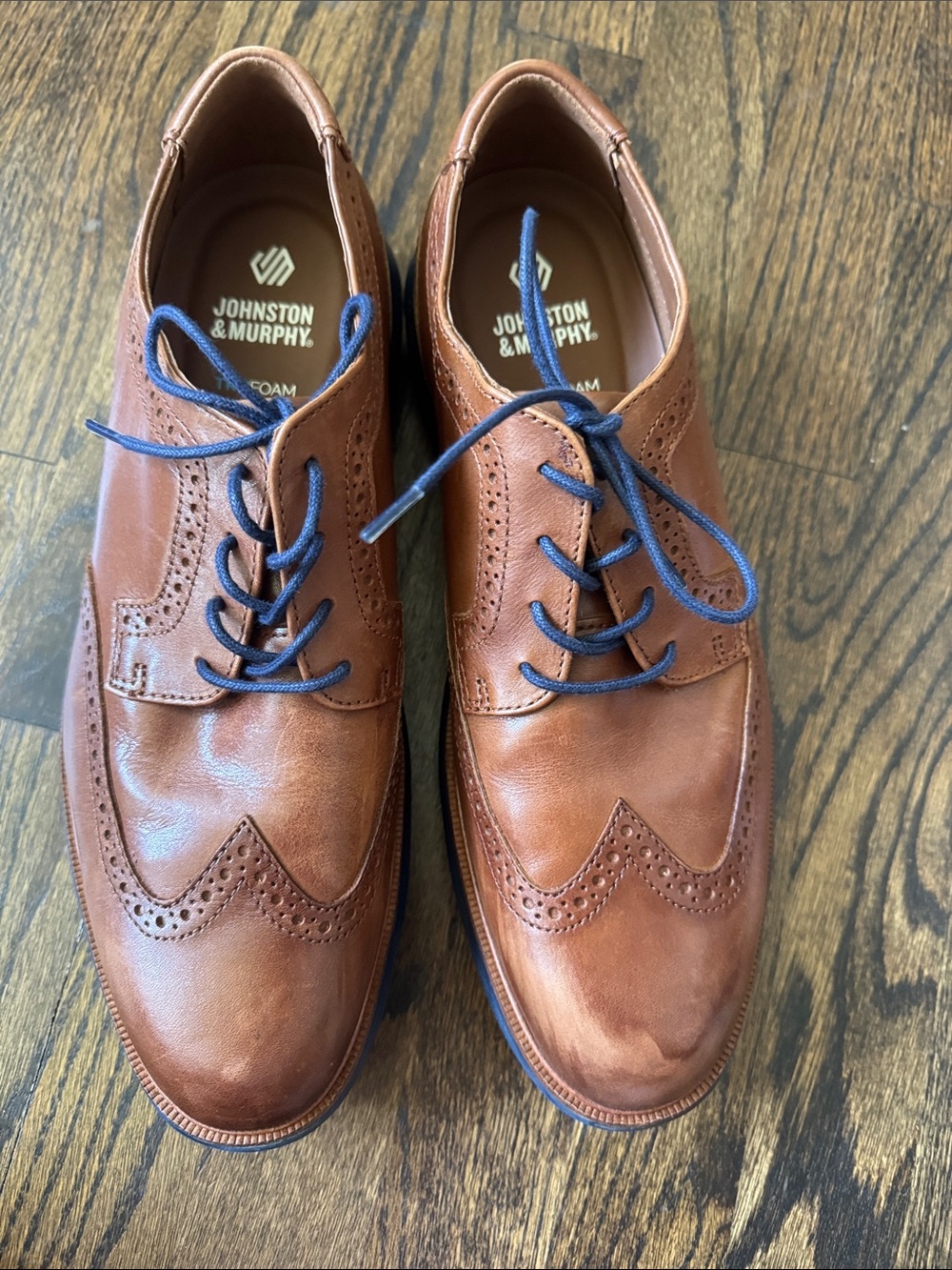 Johnston & Murphy Brown Leather Wingtip Oxfords with Navy Laces